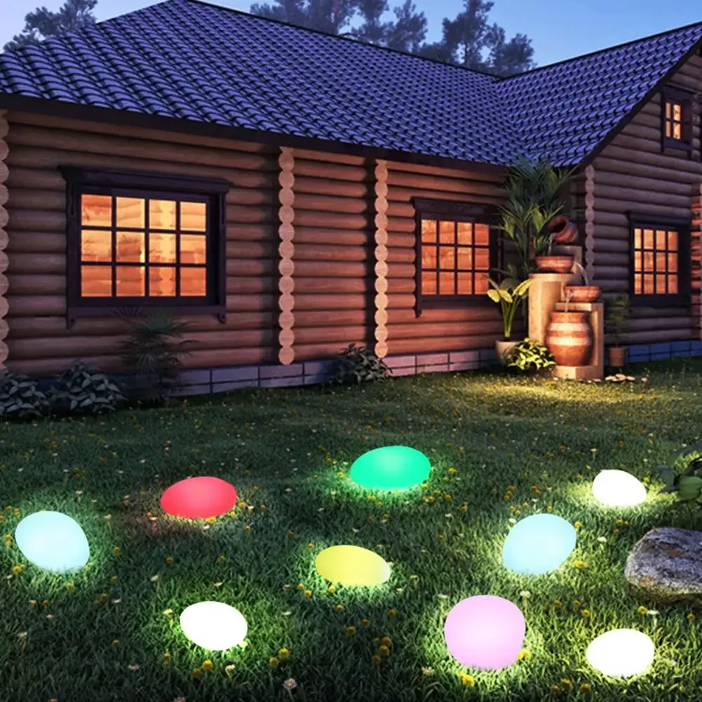 Color Changing Solar Garden Lights with Remote - Waterproof Glow Cobble Stone Shape Landscape Lighting