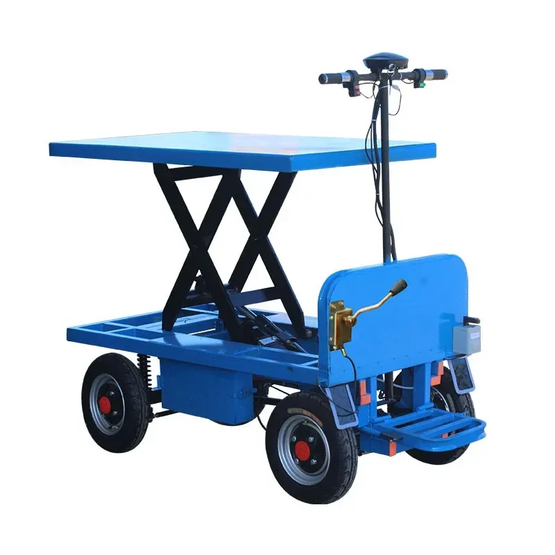 Small Dynamic Hydraulic Lift Flatbed Truck Warehouse Mobile Lift Platform Pull Truck Small Four-wheeled Trolley