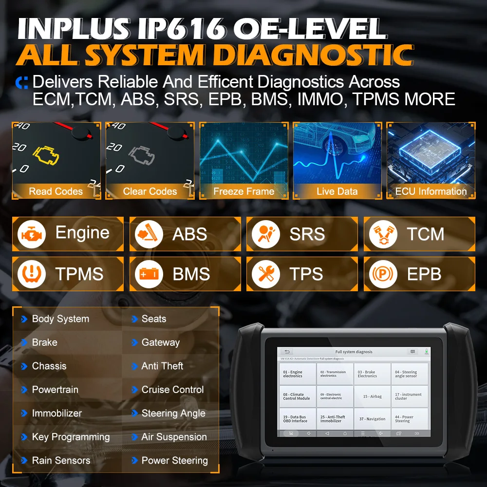 أداة المسح التشخيصي XTOOL InPlus IP616 جميع الأنظمة الماسح الضوئي Obd2 مع CAN FD 31+ خدمات مفتاح البرمجة تحديث مجاني مدى الحياة