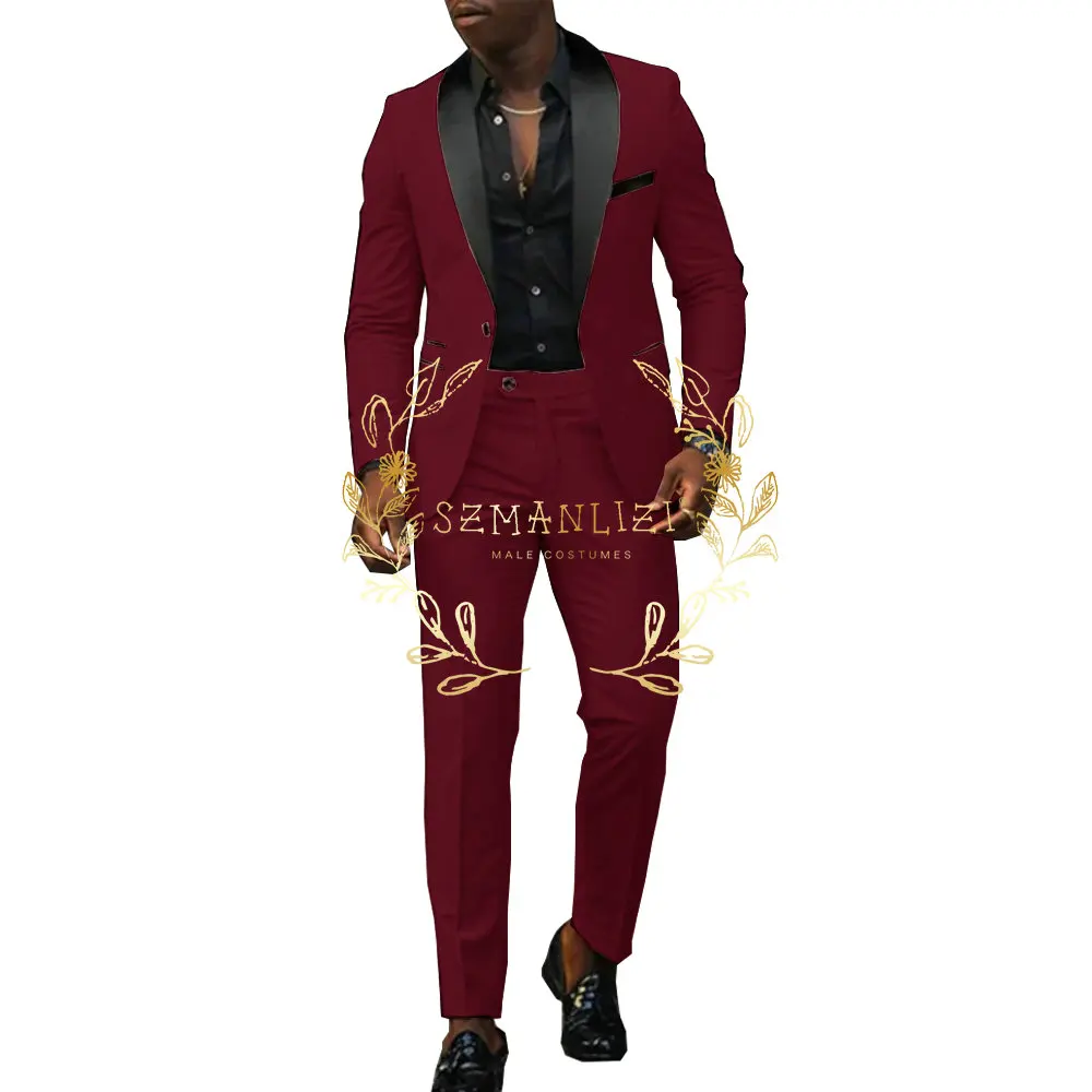 Pink Shawl Lapel One Button Men Suits Fashion Groomsmen Dinner Groom Wedding Party Tuxedo Slim Male Suit (Jacket+Pants)