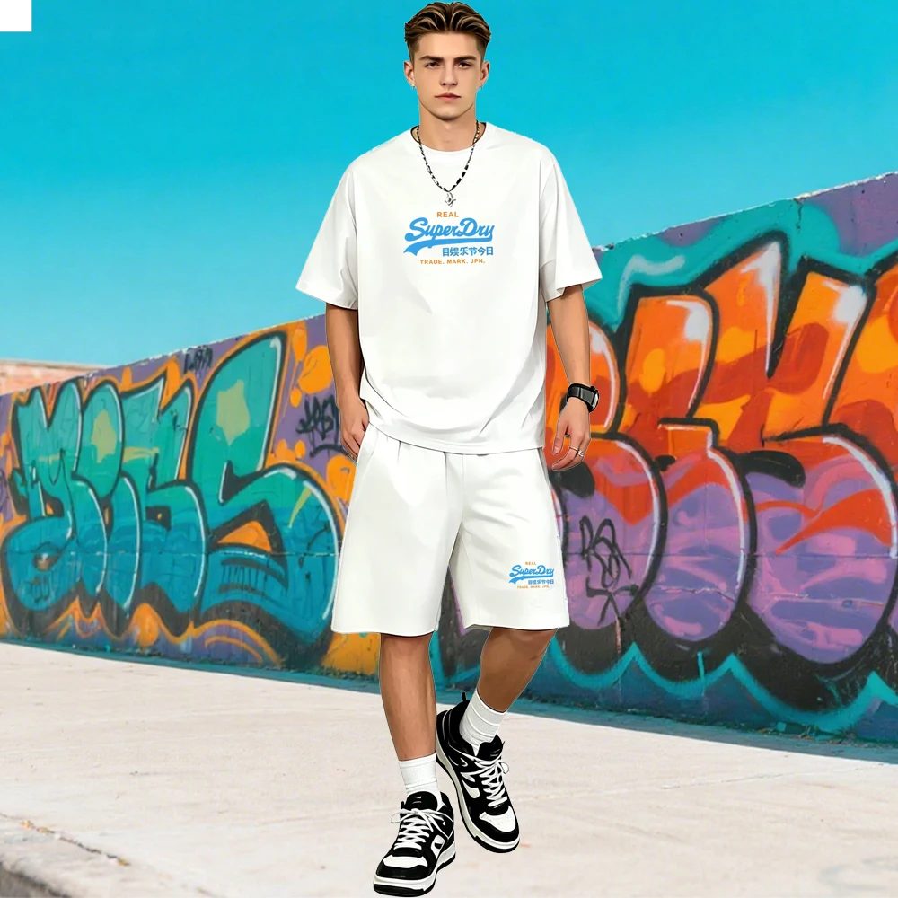 Fashion Hip Hop Men's Quick Dry Two Piece Sets Short Sleeve T-Shirts + Shorts Loose Fit Rapper Streetwear Casual Sport Gym Suits