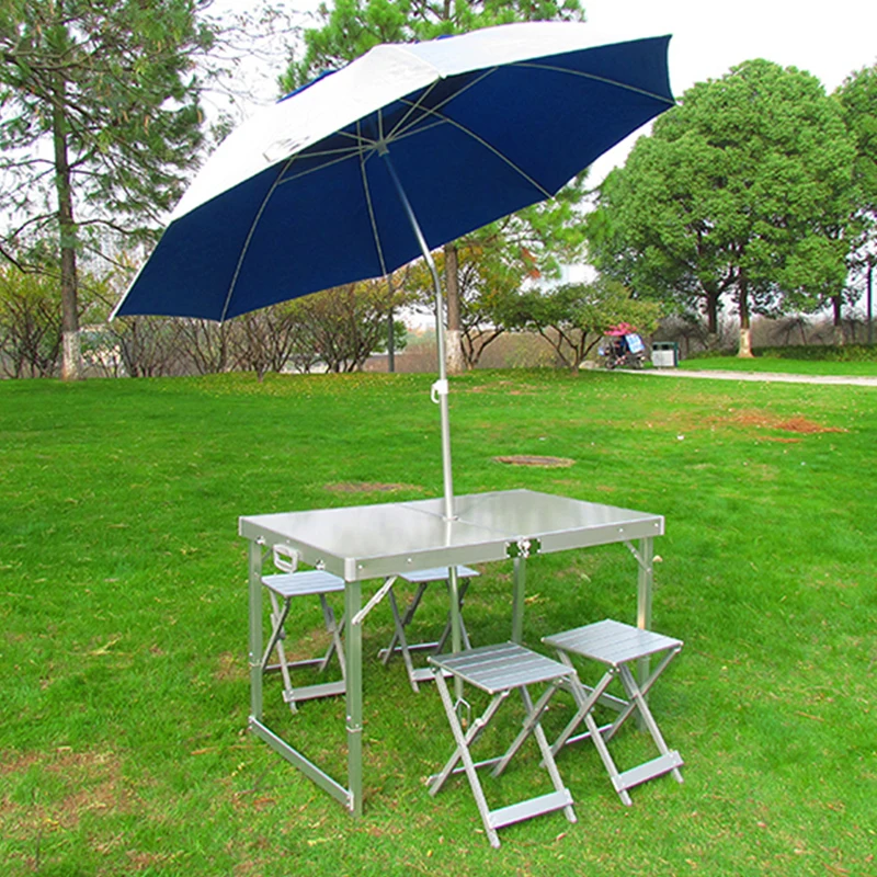 New Outdoor Folding Table And 4 Chairs Set Aluminum Alloy Portable Barbecue Chaises Picnic Car Tables Light Furniture Garden 의 자