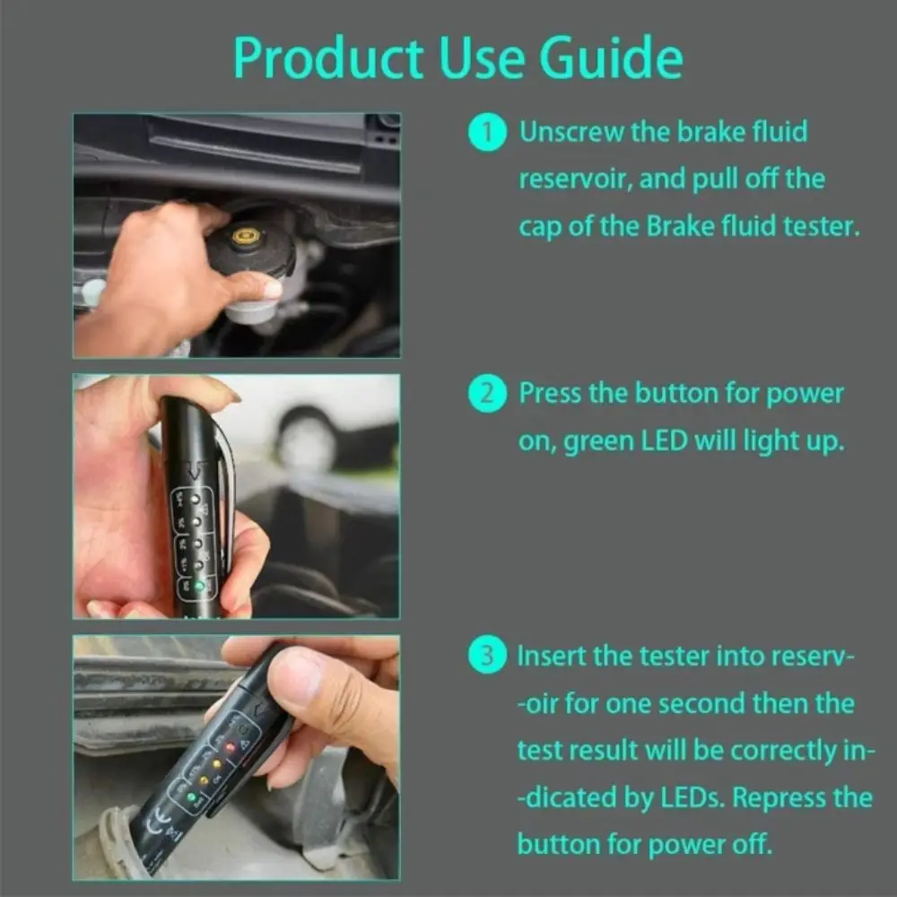 LED Indicator Brake Fluid Tester 5 LED Lights Digital Tester Oil Quality Diagnostic Tool Accurate LED Display Brake Oil Tester