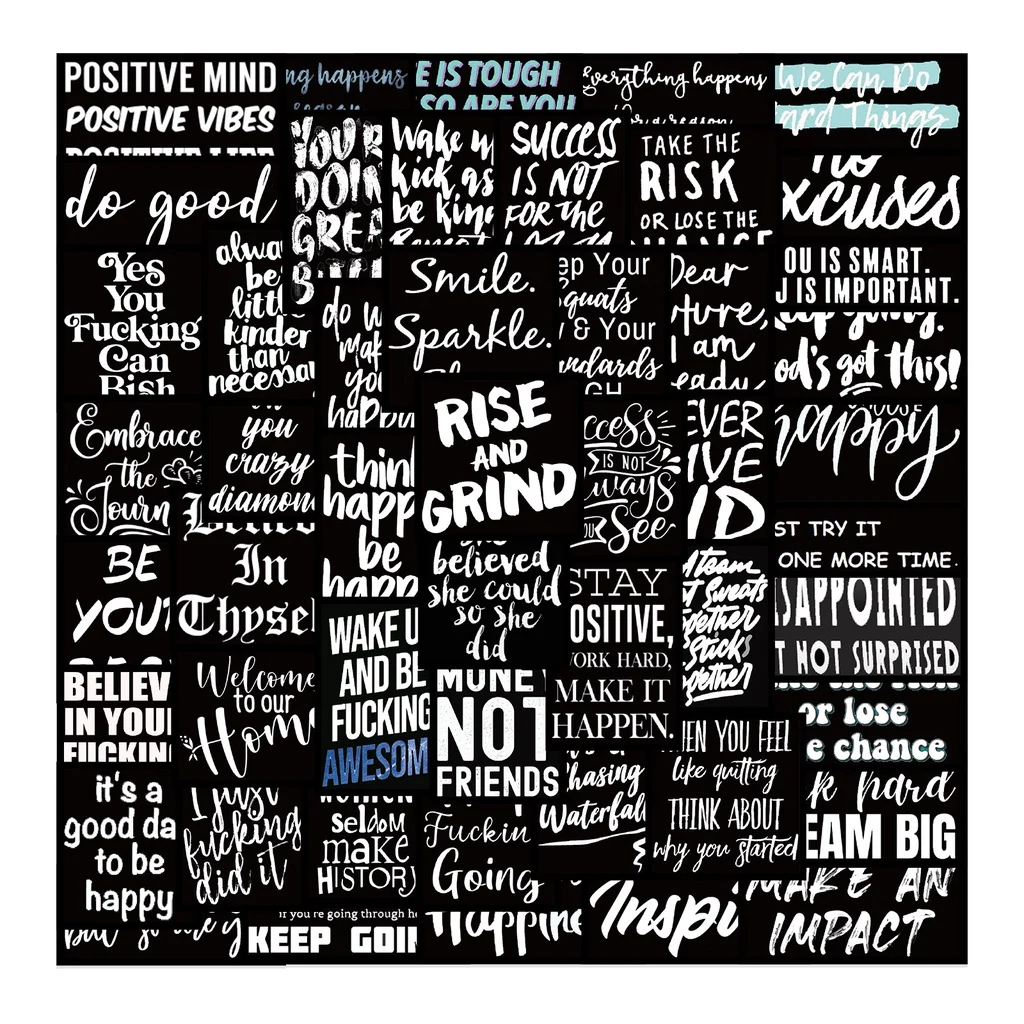61Pcs Motivational Quote Stickers Black Background Positive Affirmation Decals for Journal Laptop Water Bottle Scrapbook