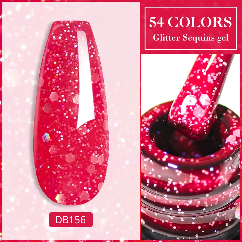 Mtssii 6ML Gel Nail Polish Red Glitter Sequins Manicure Semi Permanent Base Matte Top Coat Soak Off LED UV Nail Art Gel Varnish