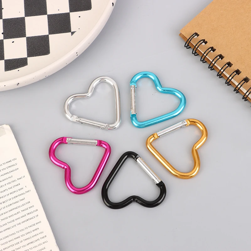 1Pc Heart-shaped Aluminum Alloy Carabiner Key Chain Clip Outdoor Keyring Hook Water Bottle Hanging Buckle Travel Accessories