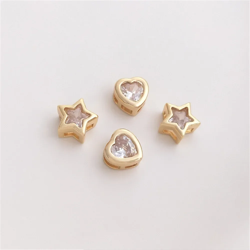 14K Gold Plated Zircon heart-shaped five-pointed star bead pendant handmade diy with bracelet necklace accessories