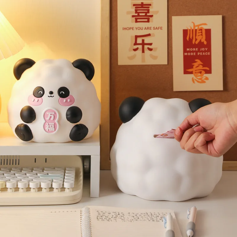 Cartoon Panda Piggy Bank for Children's Gifts That Can Be Stored Retrieved Large-capacity Vinyl Anti-fall Piggy Bank Coin Jar