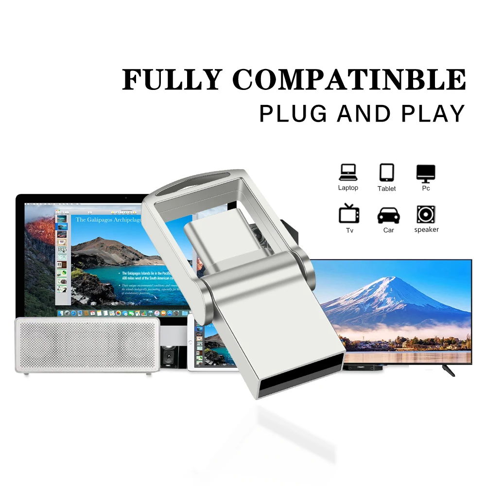 Super Mini TYPE-C USB Flash Drive 64GB Rotatable Metal Pen Drive 32G Free Key Chain Memory Stick Creative Business Gift Pendrive