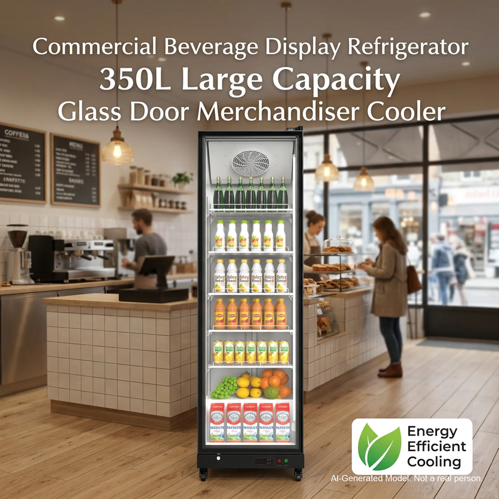 Yeego 350L Upright Display Refrigerator Commercial Beverage Cooler Compressor Cooling Electronic Temperature Control Glass Door Fridge For Shop