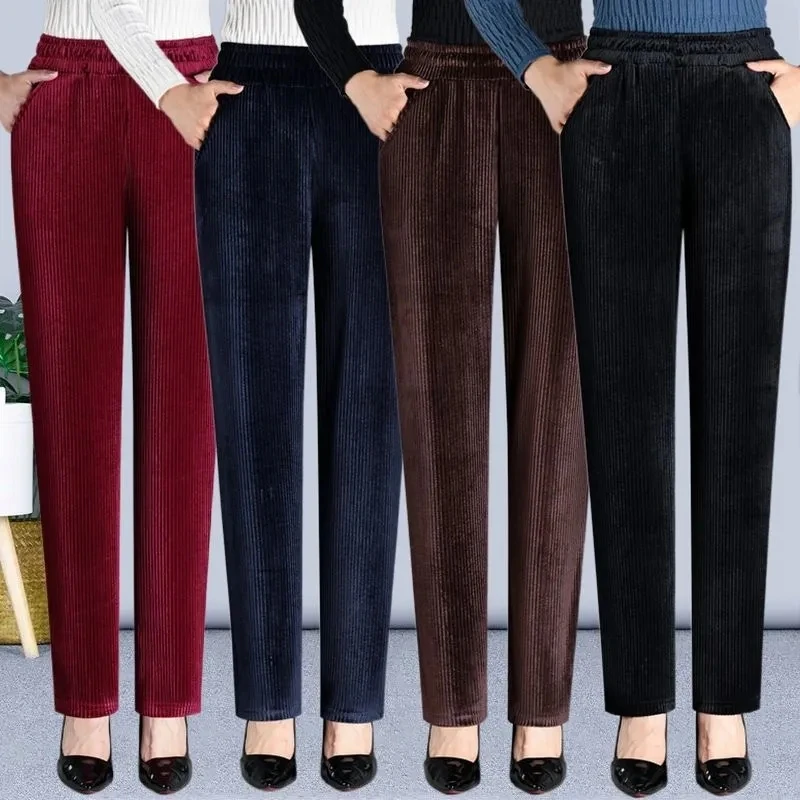 

Middle Aged Women Corduroy Pants Spring Autumn Winter Elastic High Waist Straight Pant Casual Loose Mother Corduroy Trousers 5XL
