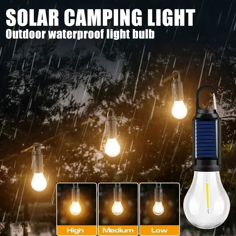 Solar USB Rechargeable Camping Light Portable Waterproof LED Flashlight Outdoor Fishing Lights Emergency Lamp for Fishing Hiking