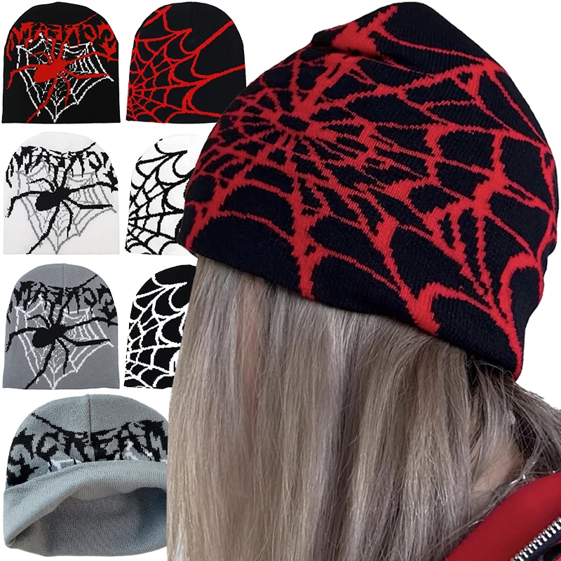 Spider Web Knitted Hat Anti Cold Beanie Soft Lining Warm Knit Caps High Elasticity Bonnet Autumn Winter Running Fitness Hats