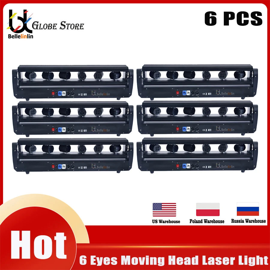 

0 Tax 6Pcs 6 Eyes Laser Moving Head Beam Light RGB-RGB 6x500mW Stage Laser Bar DMX Controller Disco Party Wedding Beam Lighting