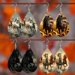SOMESOOR 1pair Gothic Black Horse Wooden Drop Earrings, Fashion Pendant Earrings Girls Accessories Trendy Women Jewelry