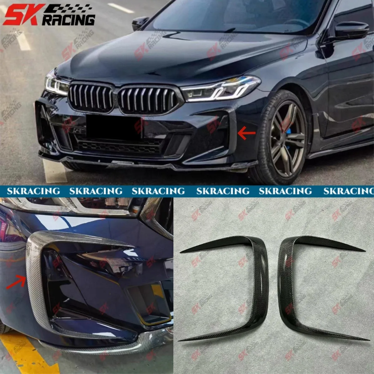 Carbon Fiber Front Bumper Canards Fins For BMW 6 Series GT G32 M-sport 2021-2024