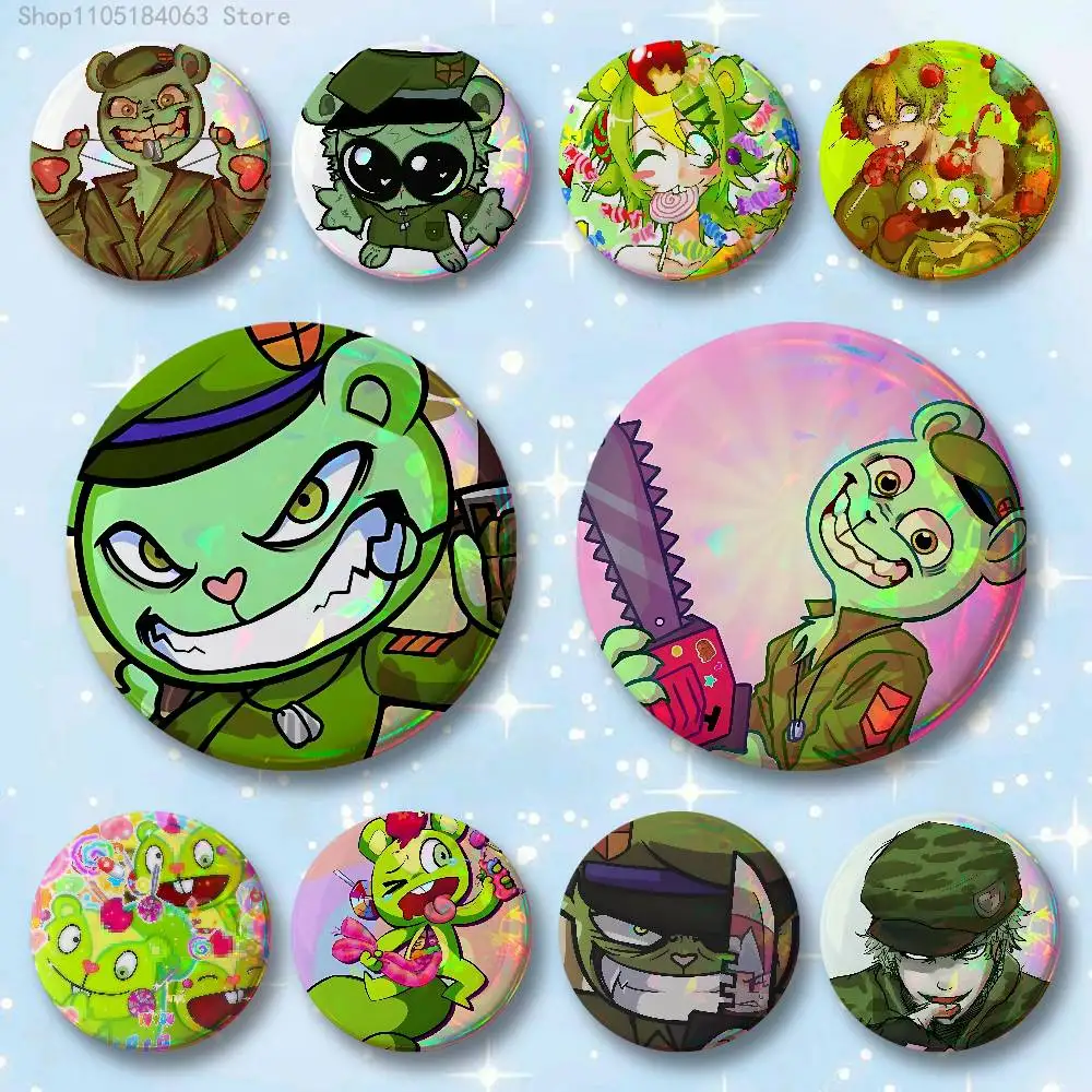 Flippy H-HTF Enamel Pin Tinplate Round Brooch Cosplay Nijigen Otaku Culture Badges 58mm 44mm 32mm 75mm 25mm