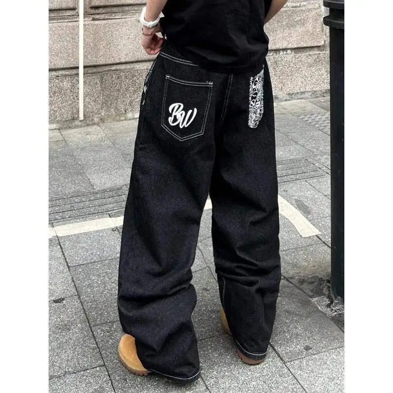 Washed Wide Leg Jeans N 60884 Cross-Border Casual Pants Mid-Low Waist Denim Fabric Other Material 100% for Middle-Aged Women