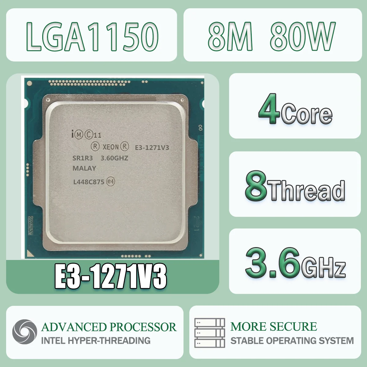 Intel Xeon E3-1271V3 3.6GHz Quad-Core Eight-Thread 8M 80W E3 1271 V3 Computer CPU Processor Server E3 1271V3 Package LGA 1150