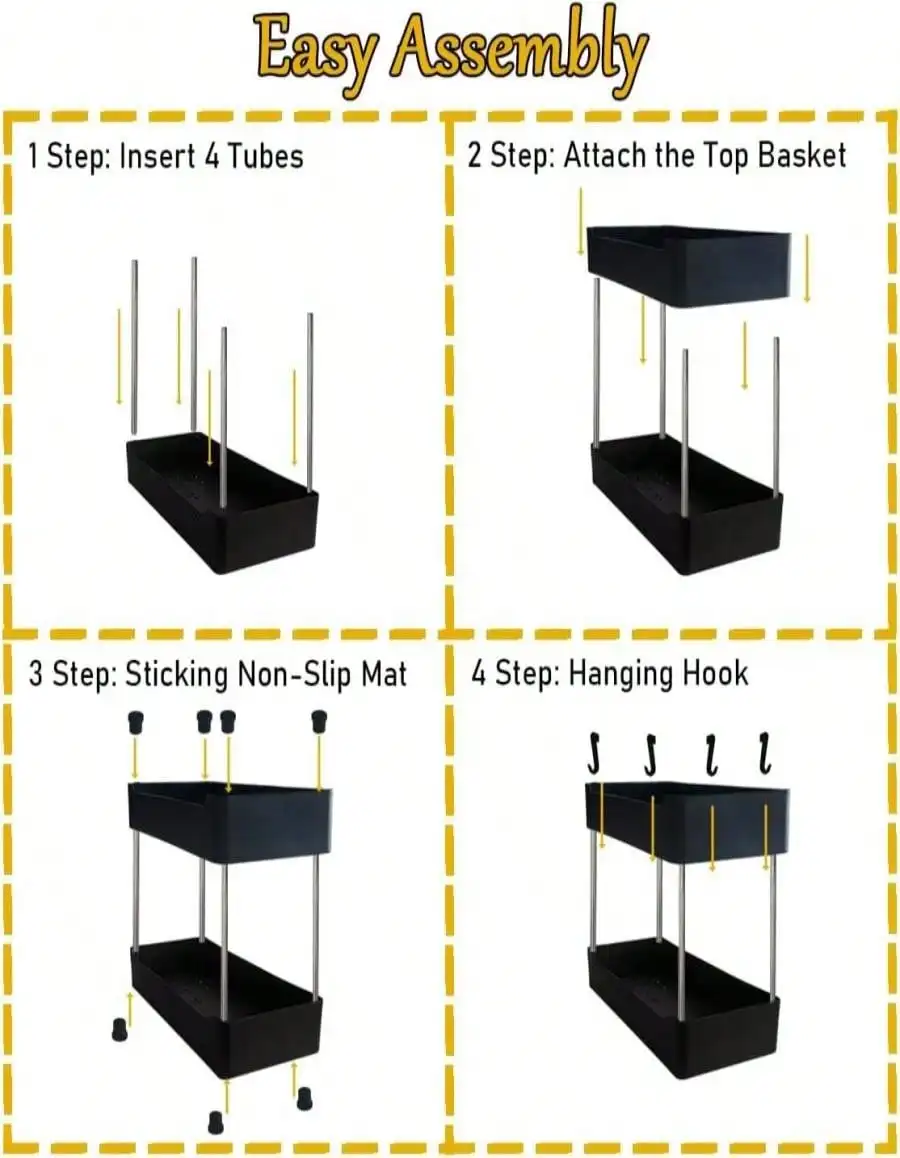 XingyLi Organizer da bagno nero a 2 livelli: vassoio staccabile, per lavello, vanità, camera da letto e cucina