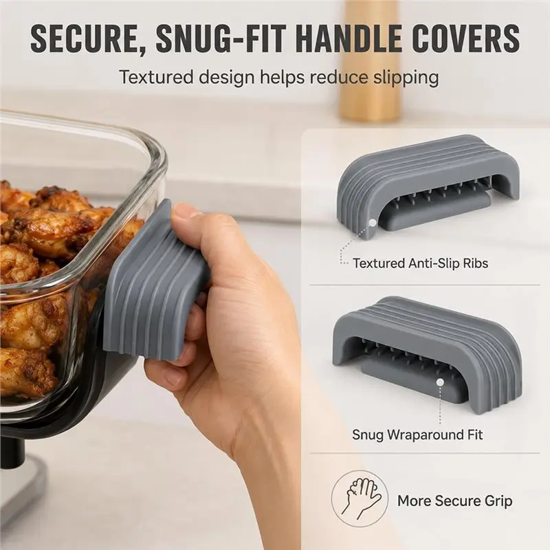 Heavy Duty Air Fryer Accessories Silicone Steam Diverter For Ninja Crispi-Air Fryer With 2 Handle Covers 4-In-1 Glass Airfryer