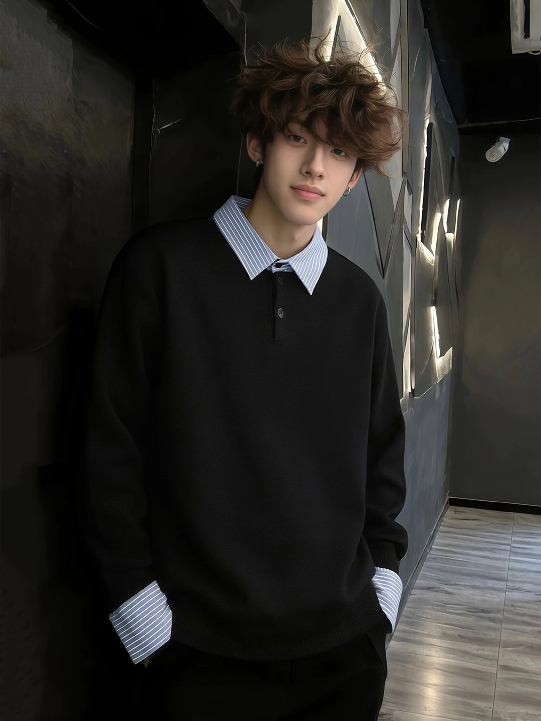 

Мужская зимняя утепленная футболка с длинным рукавом и воротником, повседневная одежда