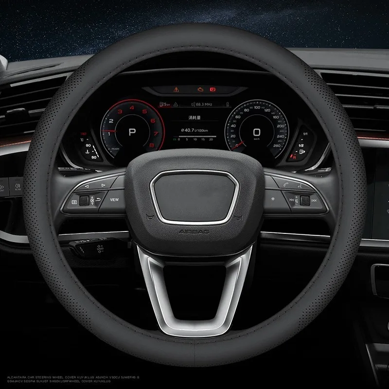 

Cow Leather Steering Wheel Cover 38cm Universal Steering Wheel Cover Steering Wheel Accessories Ultra-thin Non-slip Handle Cover
