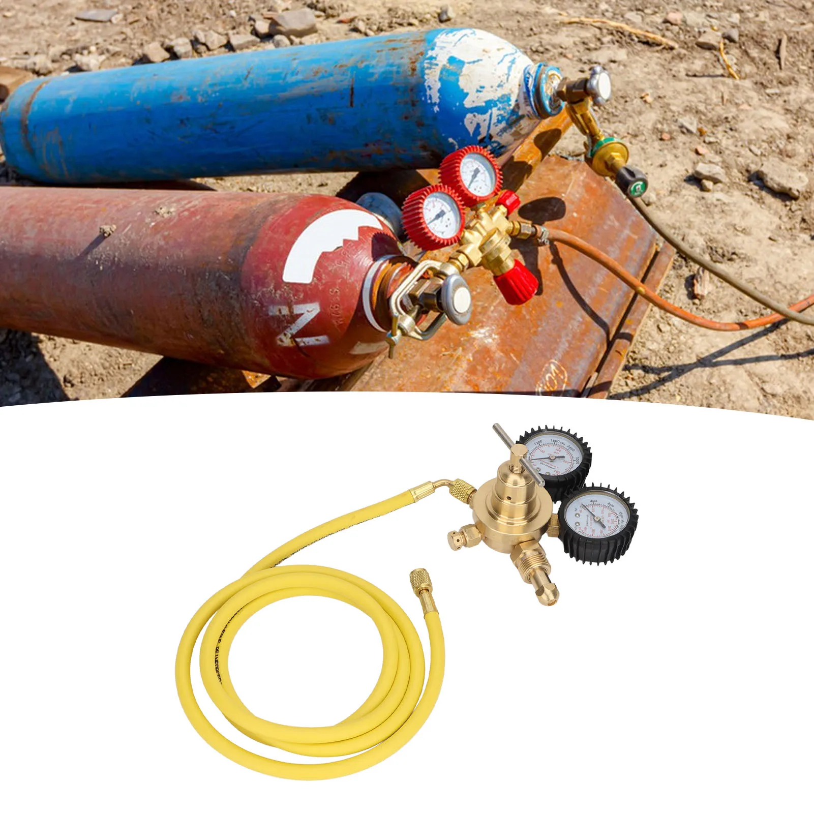 Nitrogen Pressure Gauge Regulator Test Kit Brass Inlet Outlet Connection with 200cm Hose