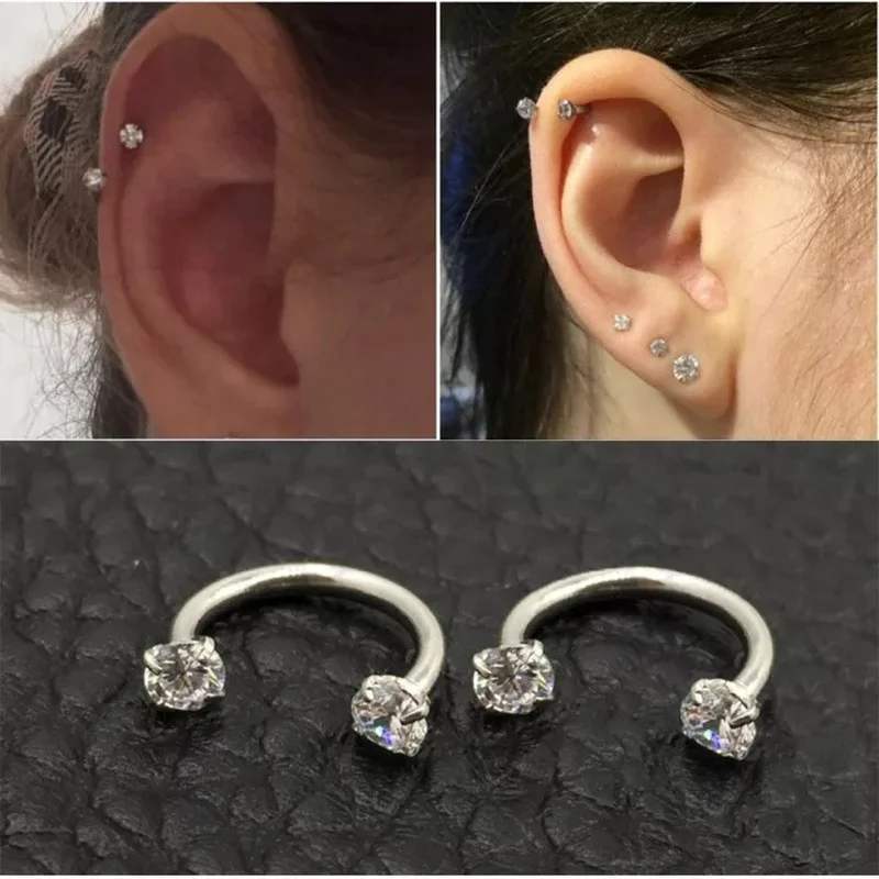 Stainless Steel Fashion Crystal CZ Hoop Earring Women Tragus Cartilage Helix Studs Earrings Nose Rook Daith Piercing Jewelry