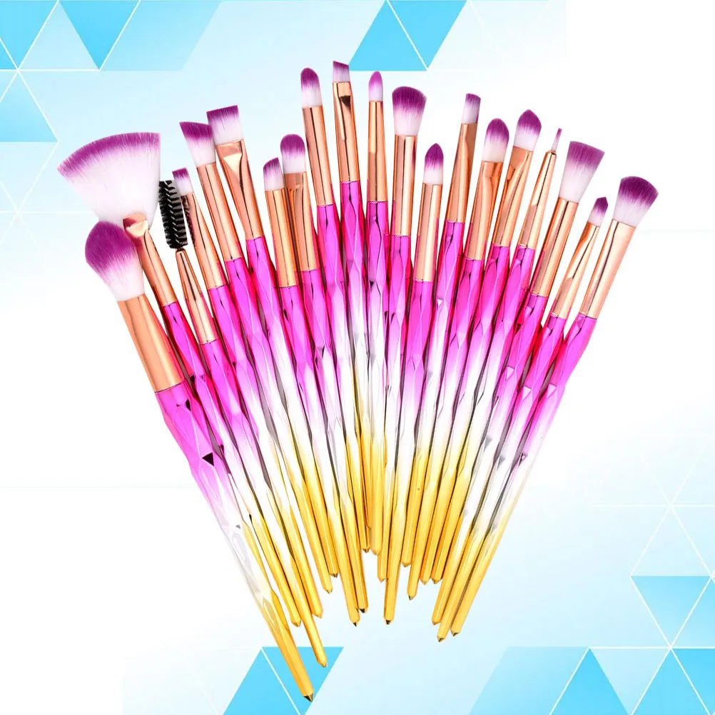 مجموعة فرش مكياج مكونة من 20 قطعة بمقبض شفاف لكريم الأساس وكحل الشفاه وخافي عيوب الحواجب وأدوات متدرجة باللون الوردي والفضي #1