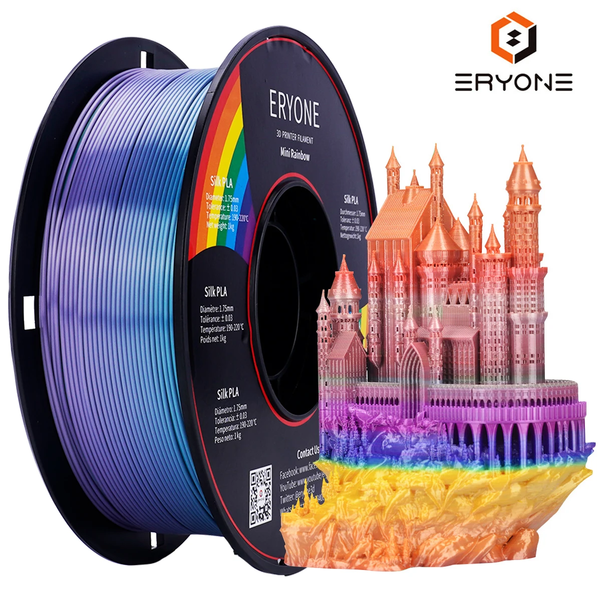 ERYONE Mini Rainbow PLA Filament 1KG For 3D Printing 1.75 mm +-0.03mm Tolerance For 3D Printer/Pen Rainbow Color 3D Printer New