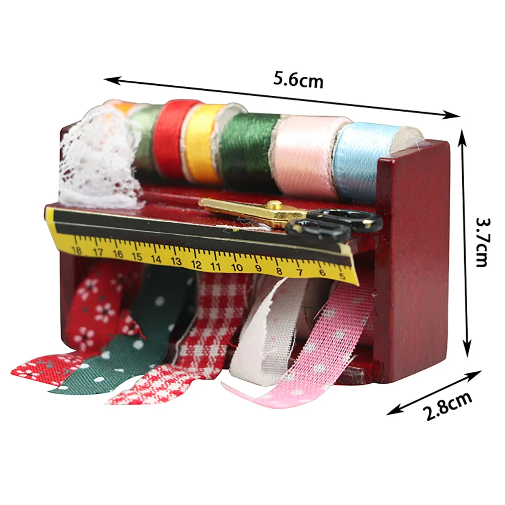 1/12 인형 집 미니어처 바느질 도구 상자 미니 천 가위 눈금자 모델 장난감 인형 집 액세서리 장식 ob11 bjd