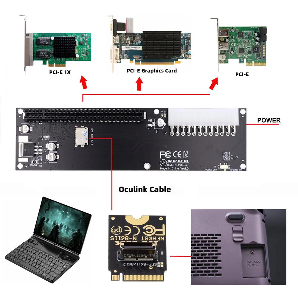 Imagem -06 - Oculink Host Adapter Placa Gráfica Externa e Ssd Pcie X16 Sff8612 Sff9611 para Pci-e 3.0 M-key Gpd Win Max2 X16