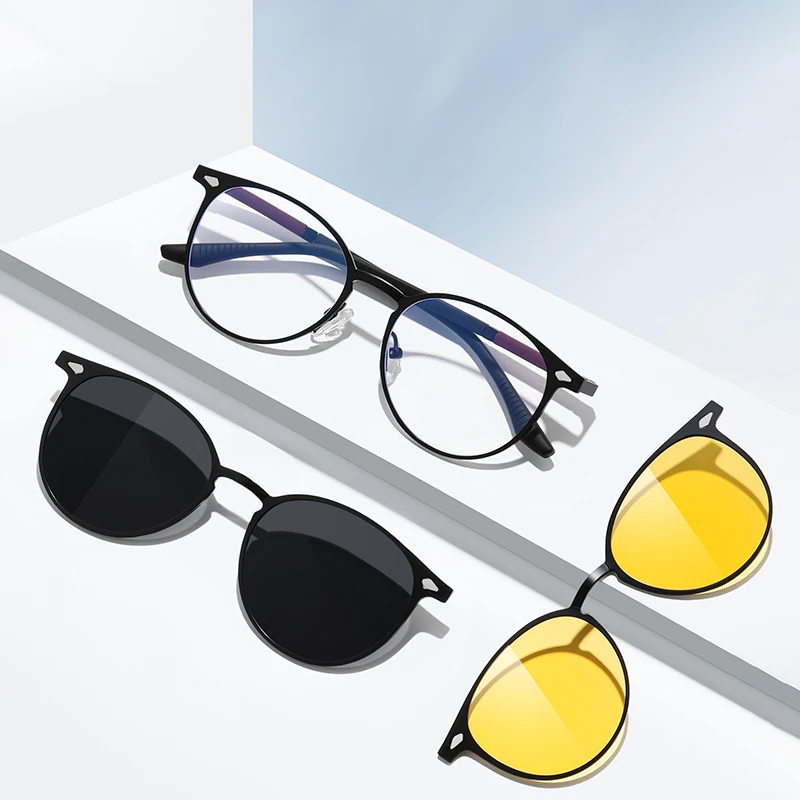 COHK New Style 3 In 1 Metal Magnet Clip On Polarized Sunglasses Men Women Luxury Brand Design Sun Glasses Frame Eyewear UV400