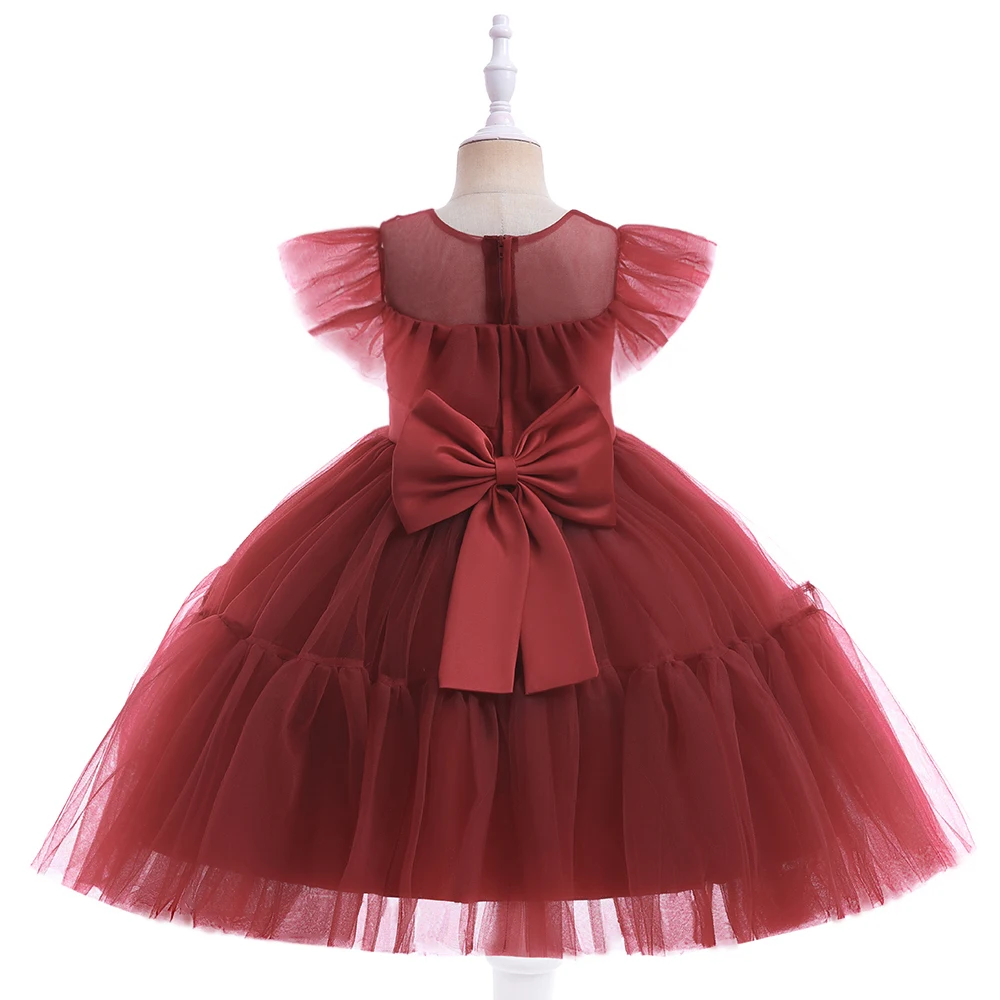 Fluffy Girls Red Party Dresses 3-10 Years Birthday Gala Princess Children Gown Formal Girl Wedding Prom Dress Bridemaid Vestidos