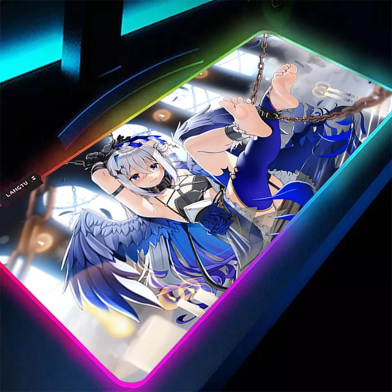 Alfombrilla de ratón RGB, accesorios para juegos de Anime, alfombrilla para teclado Varmilo, alfombrilla LED para escritorio de PC, alfombrilla para jugador Hololive Amane Kanata, alfombrilla bonita para ratón