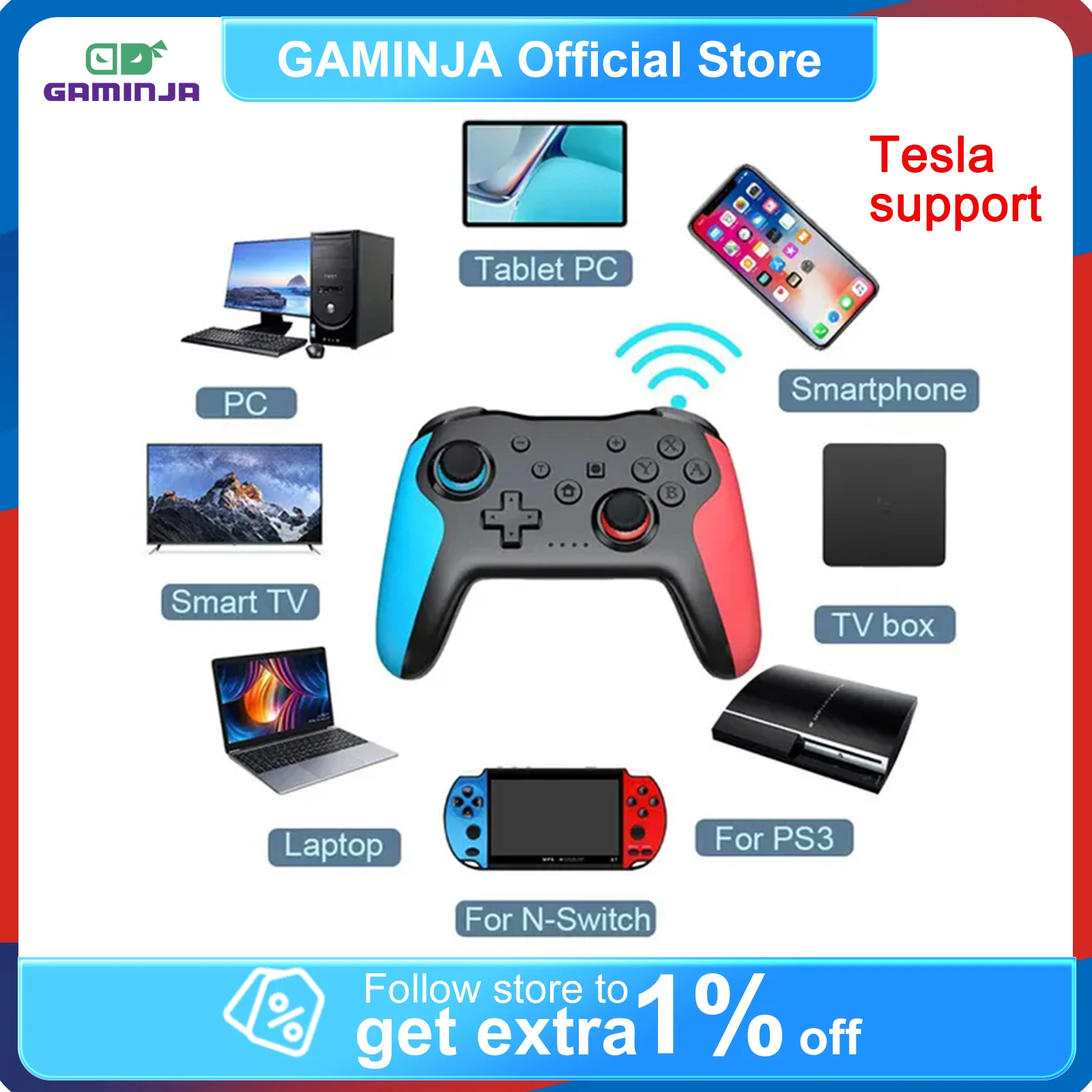 

GAMINJA MG25Z 2.4G Wireless Controller Bluetooth Gamepad For Tesla TV Box PS4 Switch PC Joystick Dual vibration Lag-Free Gamepad