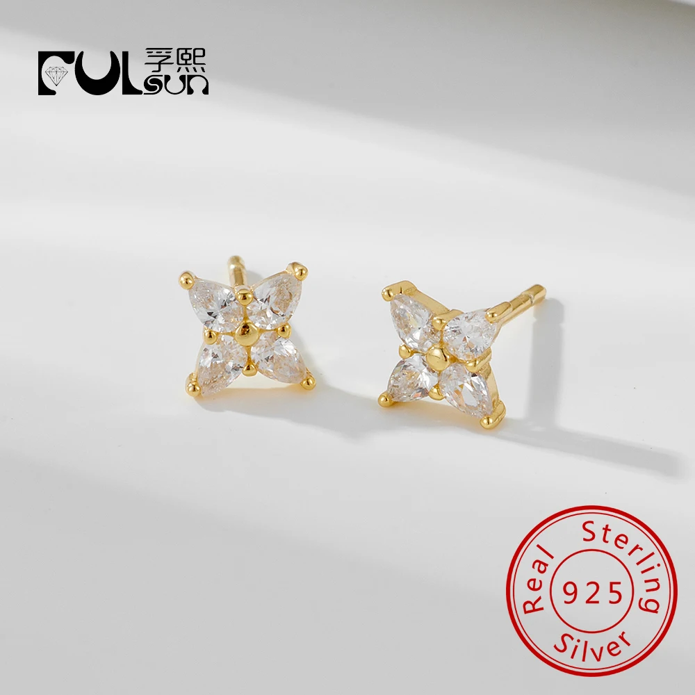 

Нежные мини-гвоздики для пирсинга с цветком, стерлинговое серебро 925 пробы, позолоченные 14 карат серьги с кубическим цирконием для женщин