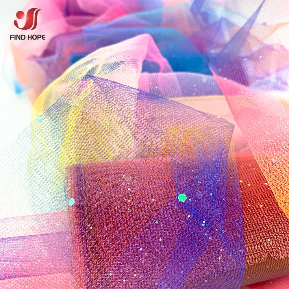 New Design Ombre Glitter Mesh Fabric - Shimmer Gradient Tulle for Bridal Accessories, Party Decor & DIY Costume Craft (10Yards)