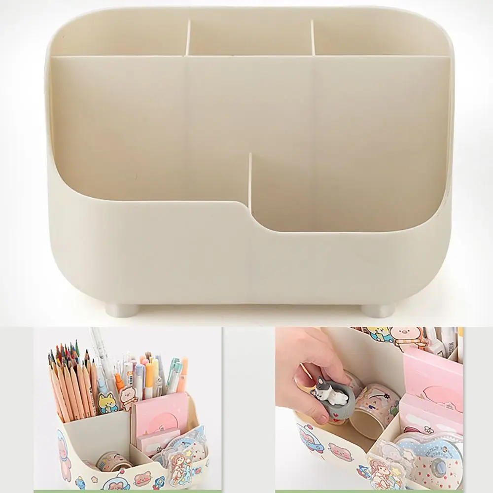 Cute Multifunctional Pen Holder Plastic 5-grid Large Capacity Makeup Brush Holder Pen Container Students