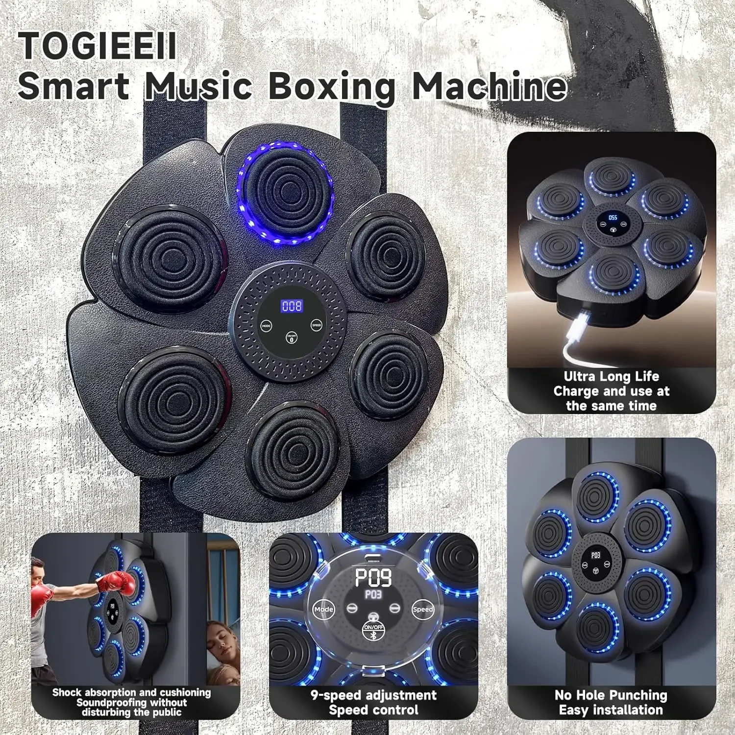 Smart Music Boxing Machine Bluetooth Wall-Mounted Boxing Trainer Reaction Exercise Boxing Wall Target for Men Women Children