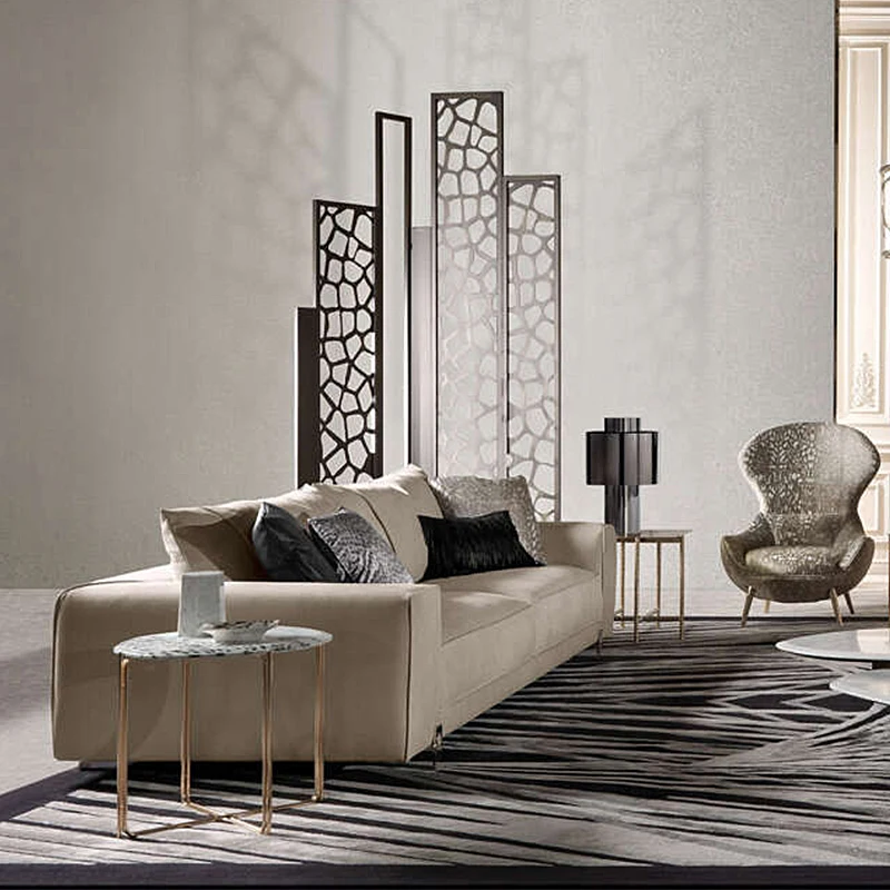 

Легкий роскошный мраморный край, несколько современных простых гостиных, бытовой диван из нержавеющей стали с леопардовым принтом, угловой столик