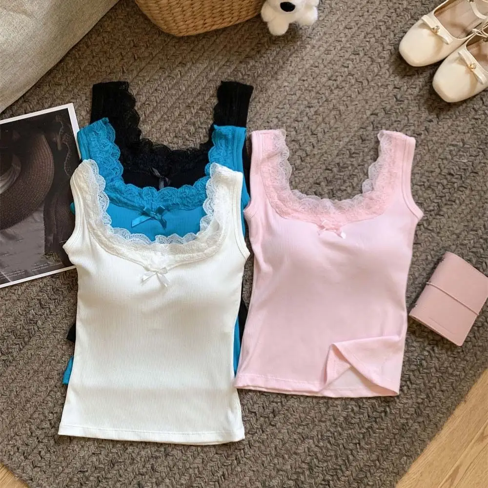 

Mesh Flower Y2k Lace Crop Top Spicy Girl Style Slim Fit Women's Sleeveless Vest Streetwear Undershirt Camisole with Chest Pad