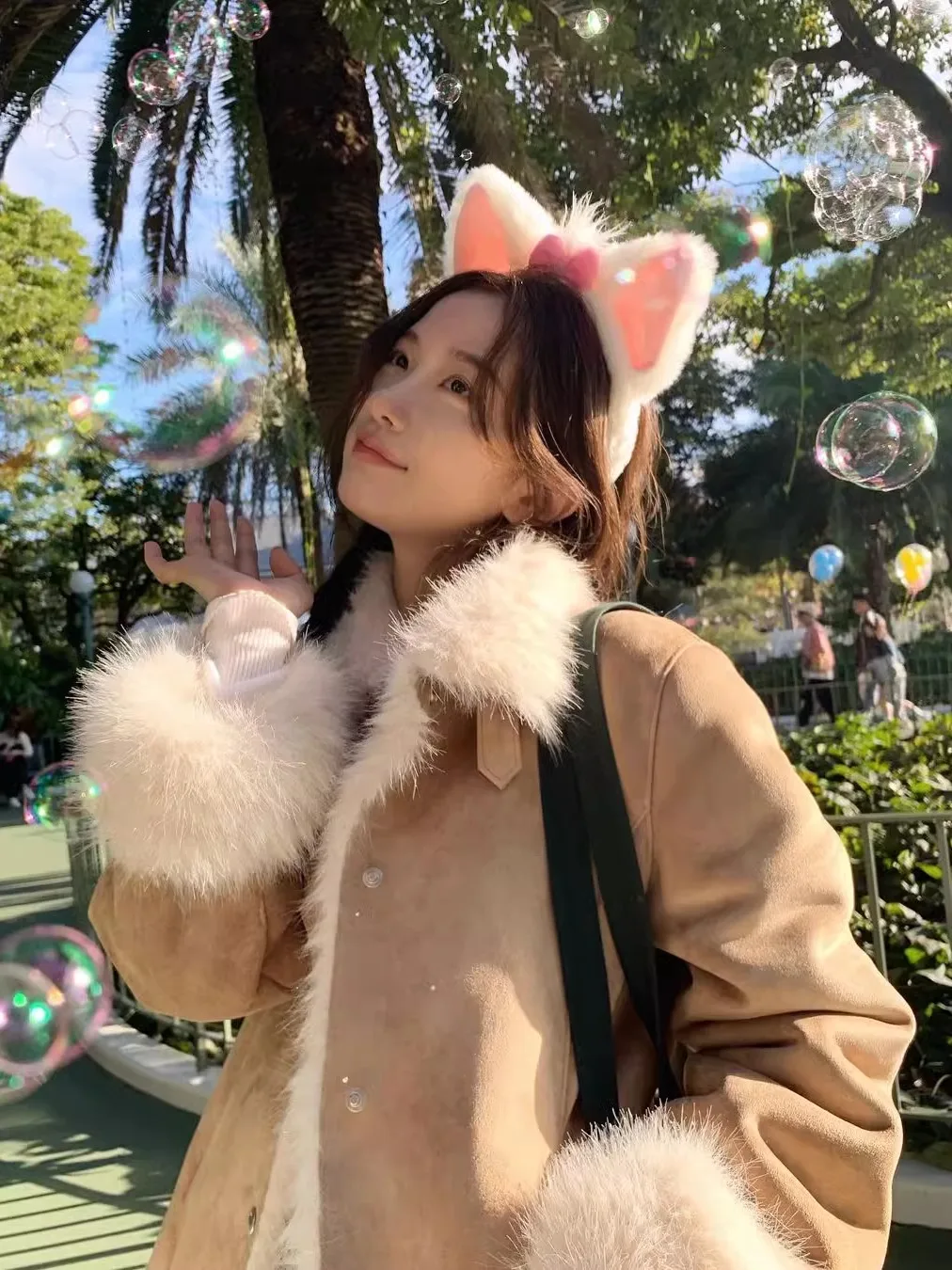 Jaet intercato in pelliccia e pelle ecologico per le donne Pendolari Sle Slim Fit Lungo Sve Thiened Autumn Season Button Cl...