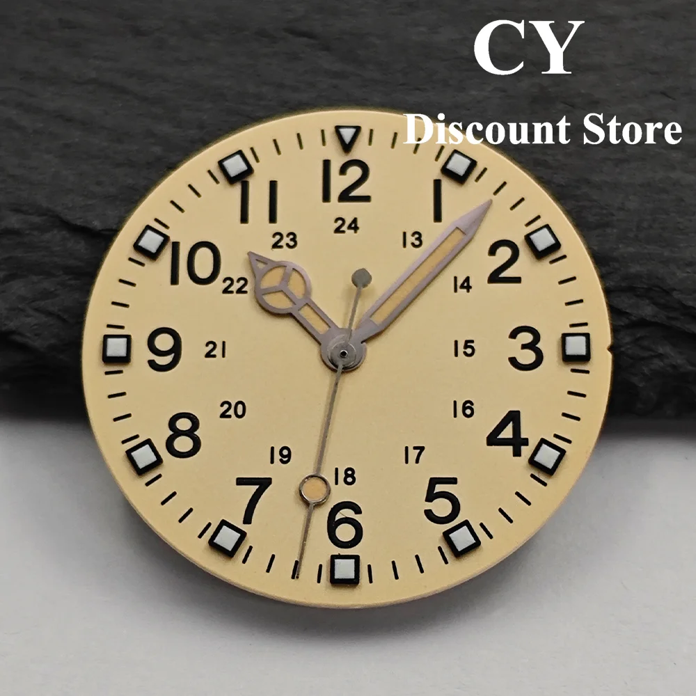 RICHUS 28.5mm Pilot Watch Dial Cream, 24H Arabic Numerals Luminous Markers, Fit NH35 YN55 ETA2824 2836 ST2130 Miyota8215 DG VH31
