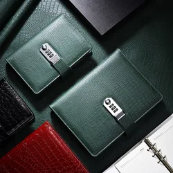 A6 A5 Binder Notebook Vintage Luxury Crocodile Textured Leather Diary Password Notes Book with Lock Office Agenda Man Gift