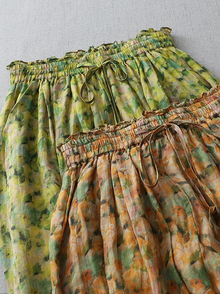 Ethnic Style Vintage Women Lantern Pants 2024 New Floral Print Oversized Casual Loose Female Harem Pants Calf-Length Bloomers