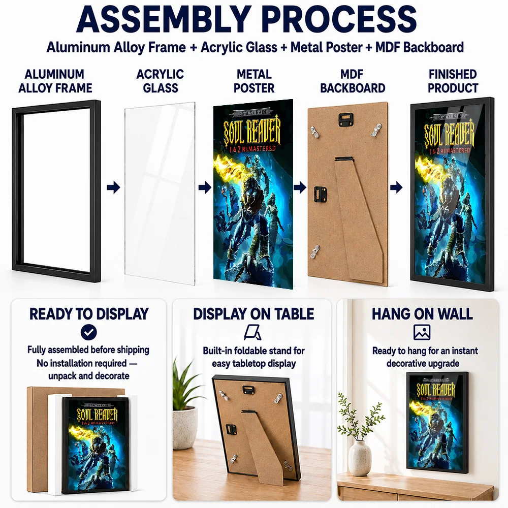 Legacy Of Kain Soul Reaver 1 & 2 Remastered Framed Metal Print Customized Hero Tribute Wall Art For Players Decorating Game Room