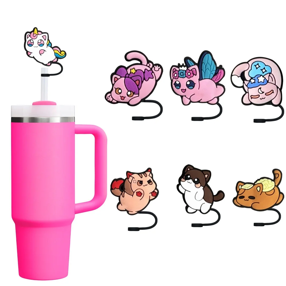 

1-8PCS Hot Toys Cute Cat Straw Cover Cap 10MM Reusable Splash Proof Drink Plug Cartoon Cup Accessories for Home Party Kids Gift