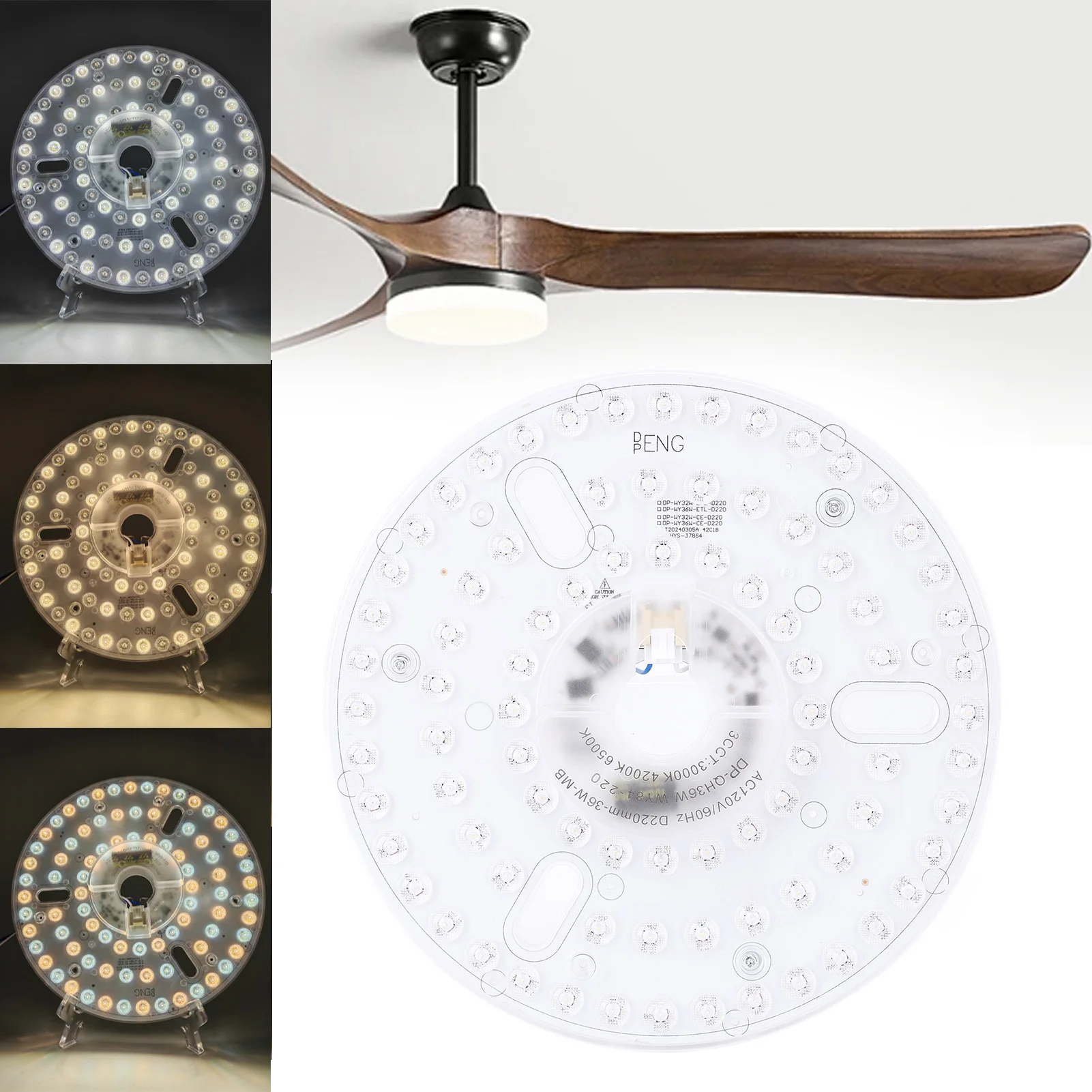 8.66inch 36W LED Light Engine Retrofit Magnetic Ceiling Fan LED Light Replacement 3CCT 3000K 4200K 6500K Dimmable Round